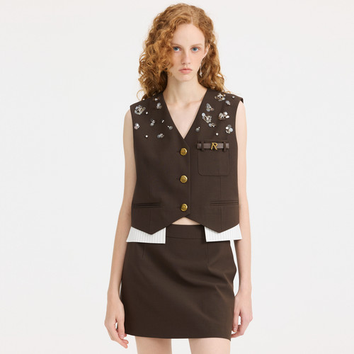 REVAN芮范设计师款质感马甲短半裙套装RL12403168