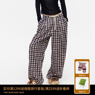 【金智允同款】REVAN芮范复古蓝色格纹阔腿牛仔裤RK31302177