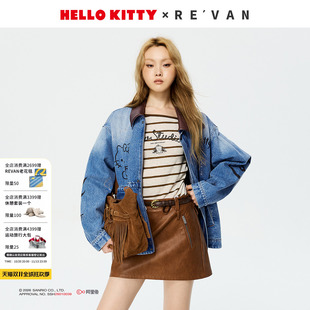 REVAN芮范HelloKitty街头涂鸦风烫钻撞色牛仔外套RK10111416