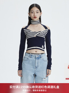 REVAN芮范设计师款甜酷风条纹拼接毛衫RN10601205