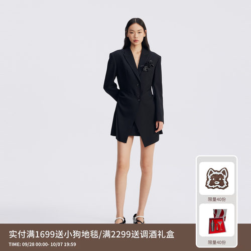 REVAN芮范设计师款解构皮花西装连衣裙RL71101084