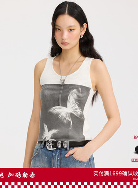 REVAN芮范设计师款白色坑条蝴蝶毛织背心RL11202031