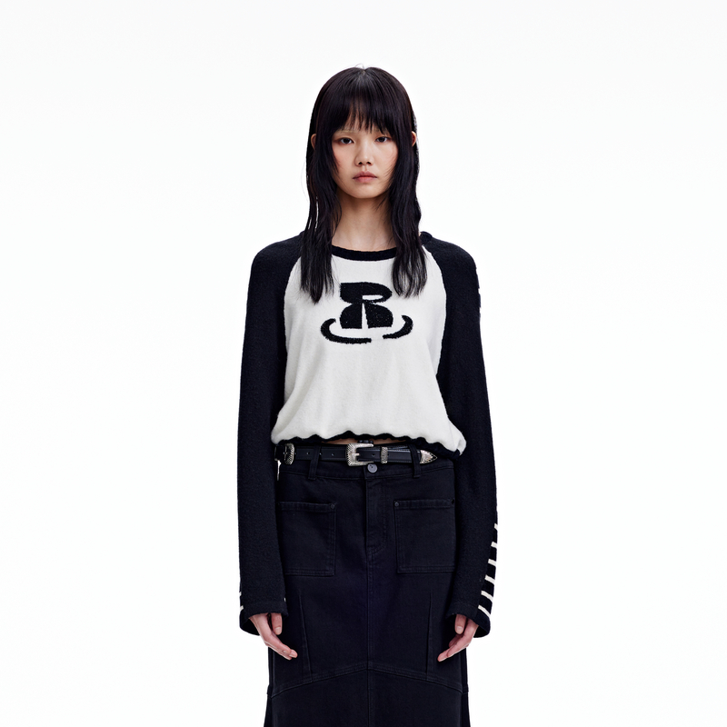 REVAN芮范设计师款甜酷风烫钻拼接毛衣RN90601173