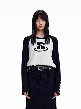 REVAN芮范设计师款甜酷风烫钻拼接毛衣RN90601173