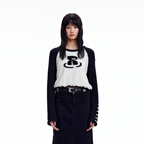 REVAN芮范设计师款甜酷风烫钻拼接毛衣RN90601173