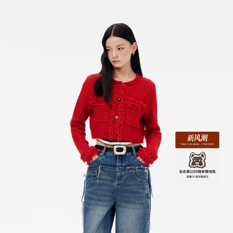 【节日限定】REVAN芮范新品设计师款小香风毛衣短开衫