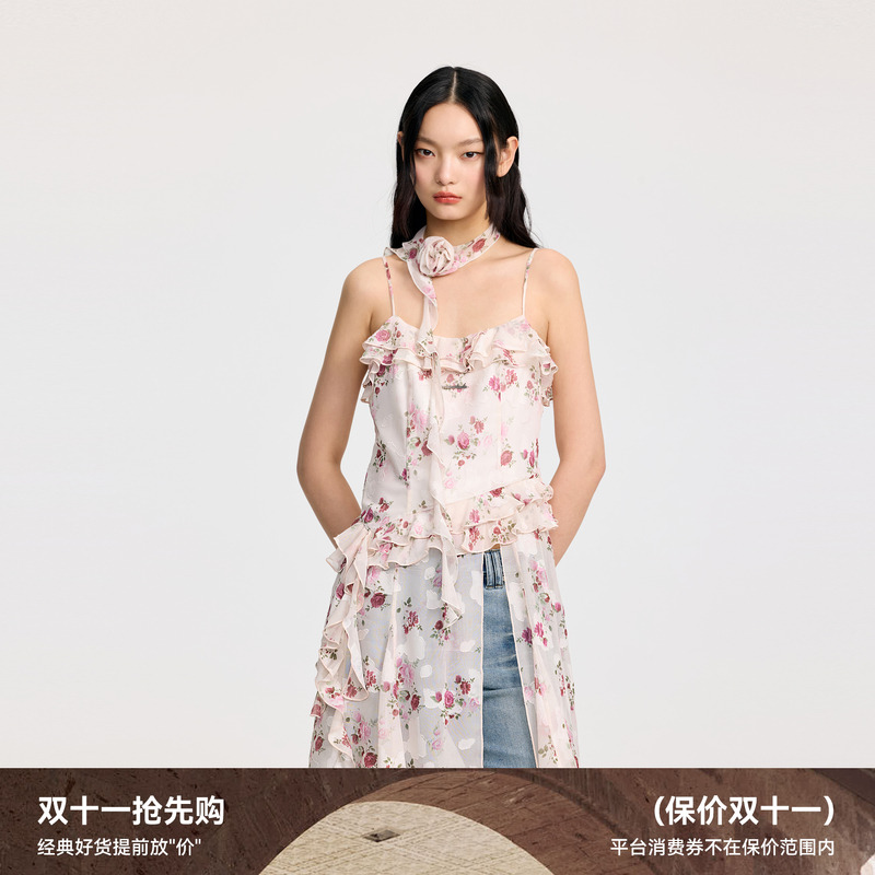 REVAN芮范2025夏季新品设计师款浪漫度假风吊带长单衣RL30802169