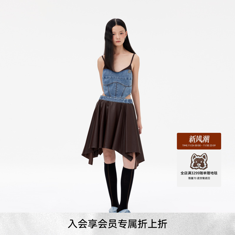 REVAN芮范新品设计师款甜酷风拼接吊带连衣裙RM11101151