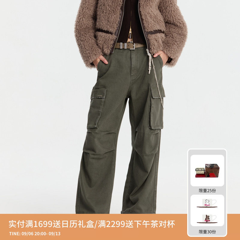 REVAN芮范设计师款酷感深绿工装牛仔裤RM91302132图片