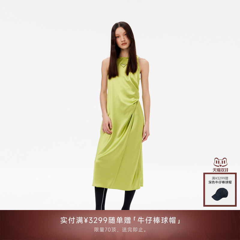 REVAN芮范新品设计师款复古缎面背心连衣裙RM11101153