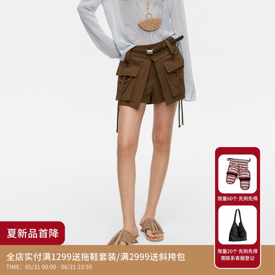 REVAN芮范设计师款百搭抽绳深棕工装口袋短裤RK31306161