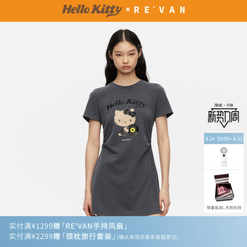 REVAN芮范黑皮黑胶唱片HelloKitty慵懒松弛感连衣裙RK31101041