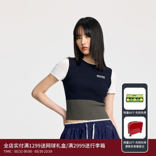 REVAN芮范设计师款藏青军绿拼接短袖毛衫RL30601166
