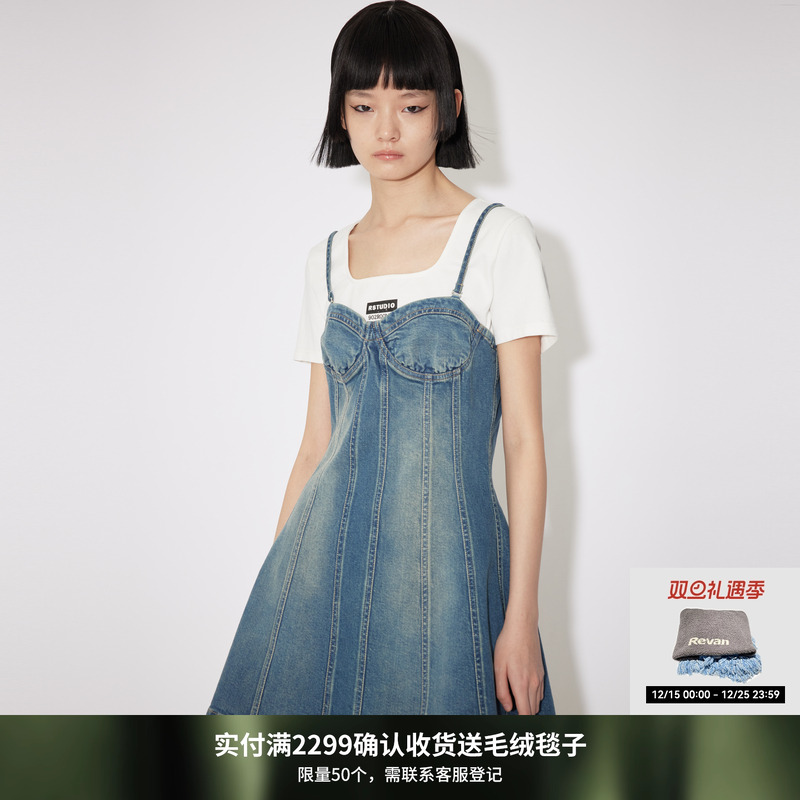 REVAN芮范设计师款减龄两件套牛仔连衣裙RM31102211
