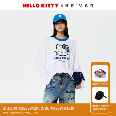 【马上红系列】REVAN芮范HelloKitty清新蓝白长袖T恤RK11001320