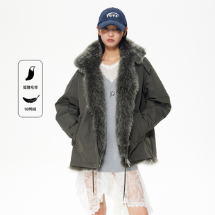 REVAN芮范2025冬季新品质感狐狸毛领小欧包派克羽绒服RL90502363