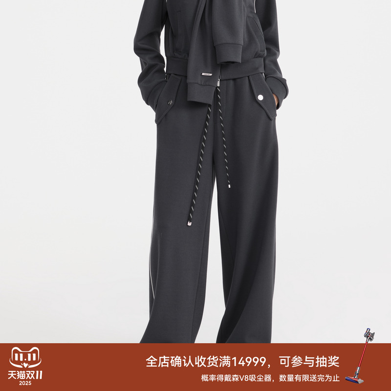 REVAN芮范2025春季新品设计师款运动风水泥灰撞色长裤RL11301088