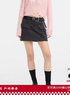 REVAN芮范设计师款蛇纹扣头腰带工装短裙RL11501152