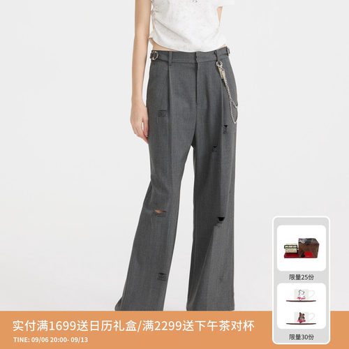 REVAN芮范设计师款休闲风破洞西装长裤RL11301103