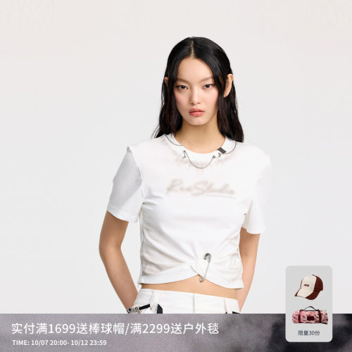 REVAN芮范设计师款牛仔感图案纽结白色T恤RL31001060