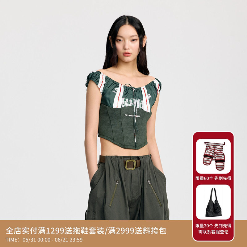 REVAN芮范设计师款辣妹球衣风印花短单衣RL30801199