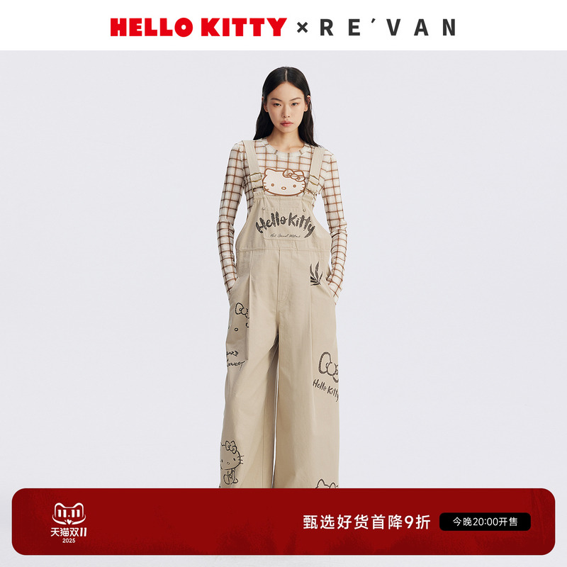 REVAN芮范2025秋季新品HelloKitty童趣涂鸦手绘背带裤RL71310079