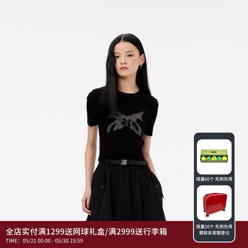 REVAN芮范设计师款甜酷蝴蝶图案毛织短袖RM10601171图片
