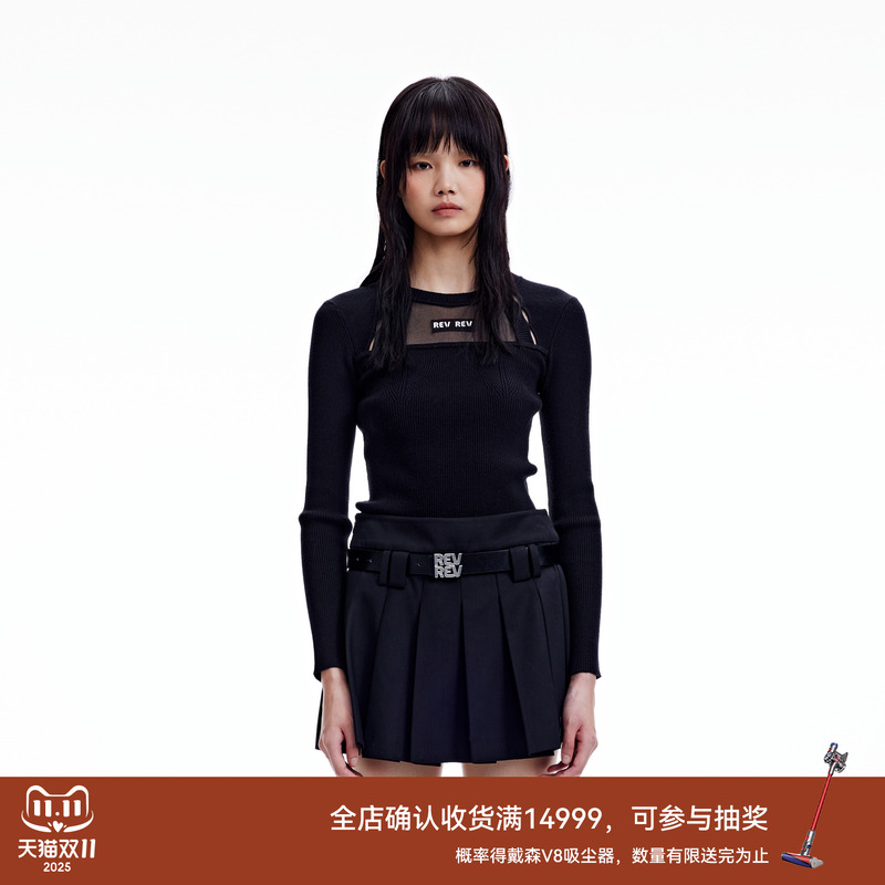 REVAN芮范2023冬季新品设计师款甜酷辣妹风紧身毛衫