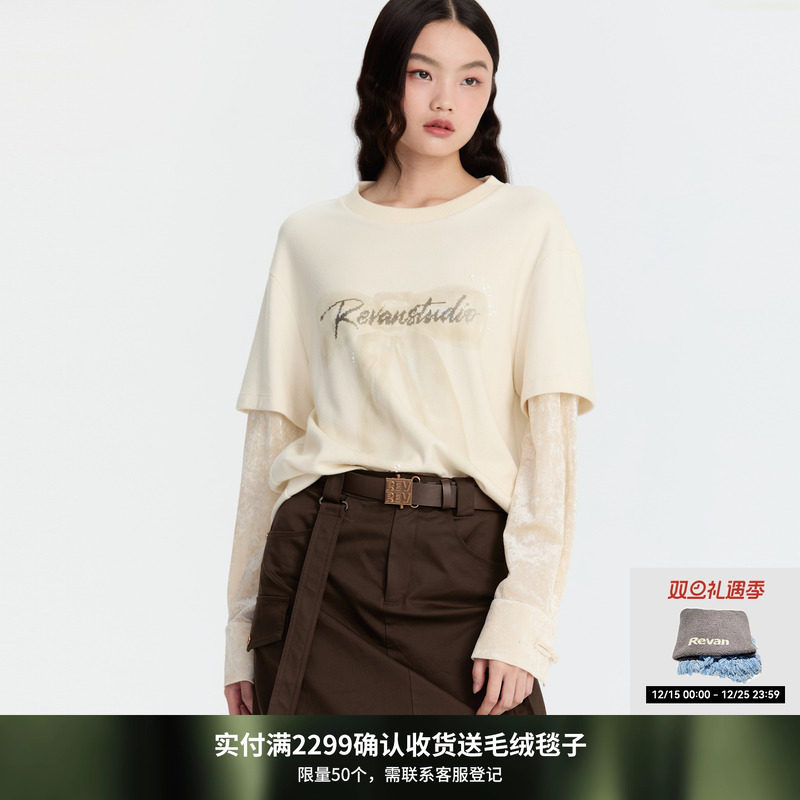 REVAN芮范设计师款前卫米色蝴蝶结T恤单衣RM90801110