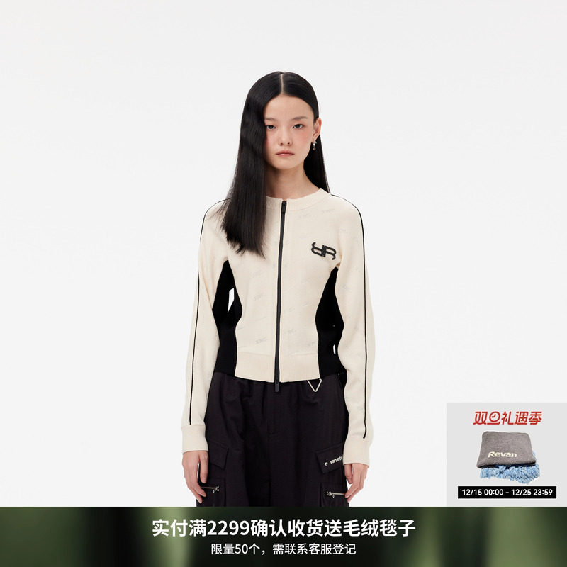 REVAN芮范设计师款运动风拼接毛衣短开衫RM10106254