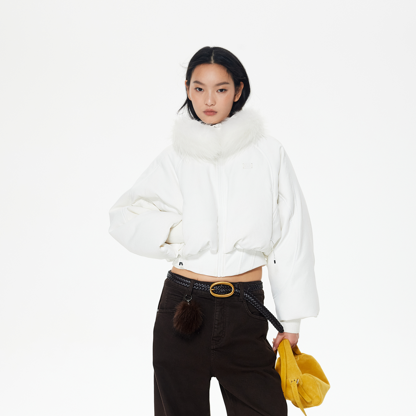 REVAN芮范2025冬季新品设计师款可卸貉子毛领羽绒服RL90501115