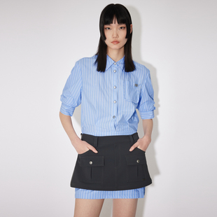 REVAN芮范设计师款 气质蓝条纹腰封连衣裙RM31101021