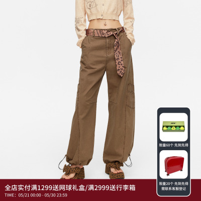 REVAN芮范设计师款复古做旧质感领带式腰带工装裤RK31301117