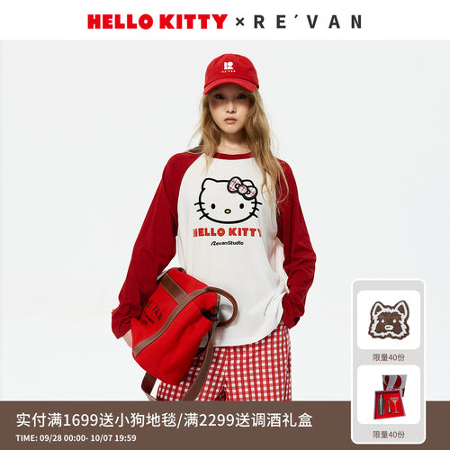 【马上红系列】REVAN芮范HelloKitty撞色插肩长袖T恤RK11001485
