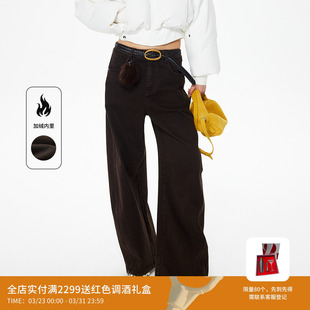 RL91302066 巴恩风红咖加厚加绒牛仔弯刀裤 REVAN芮范2025冬季 新品