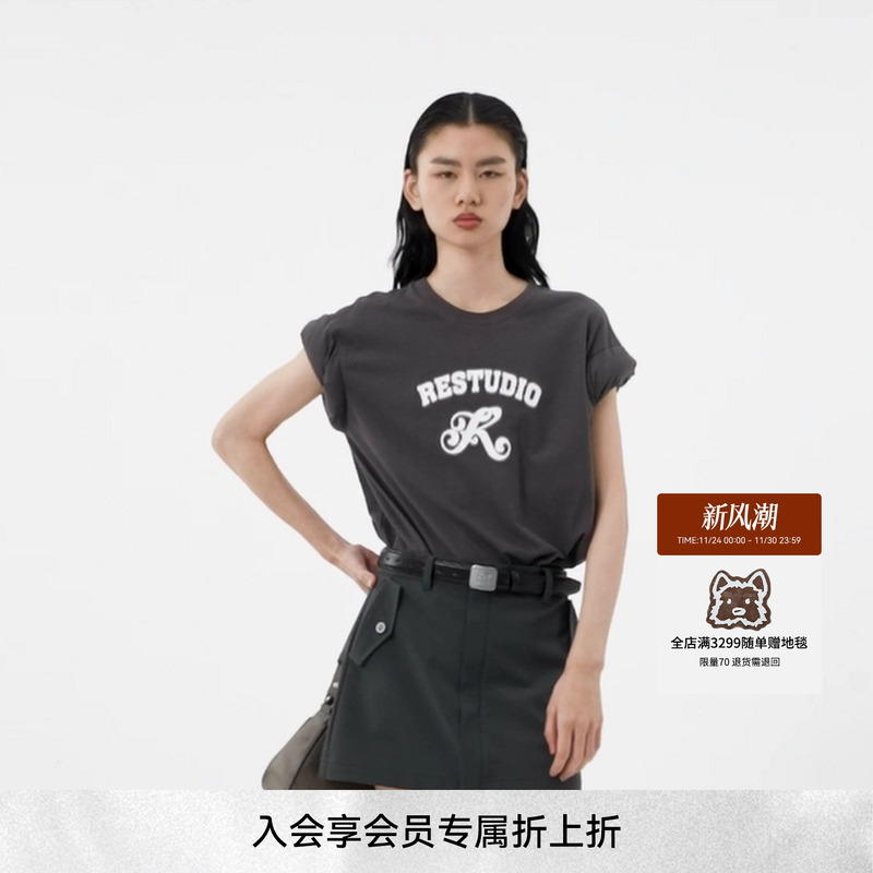 REVAN芮范2024夏季新品设计师款休闲风印花短袖连衣裙RM31101356