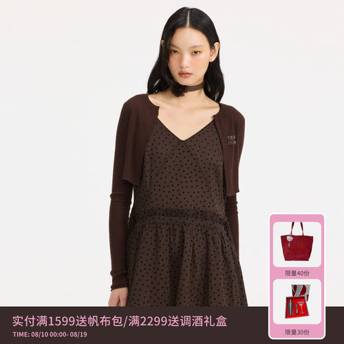 REVAN芮范设计师款复古棕色波点连衣裙RL11101243