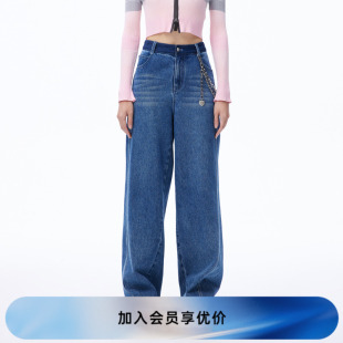 RN71302048 REVAN芮范2023秋季 新品 设计师款 街头风蓝色牛仔长裤