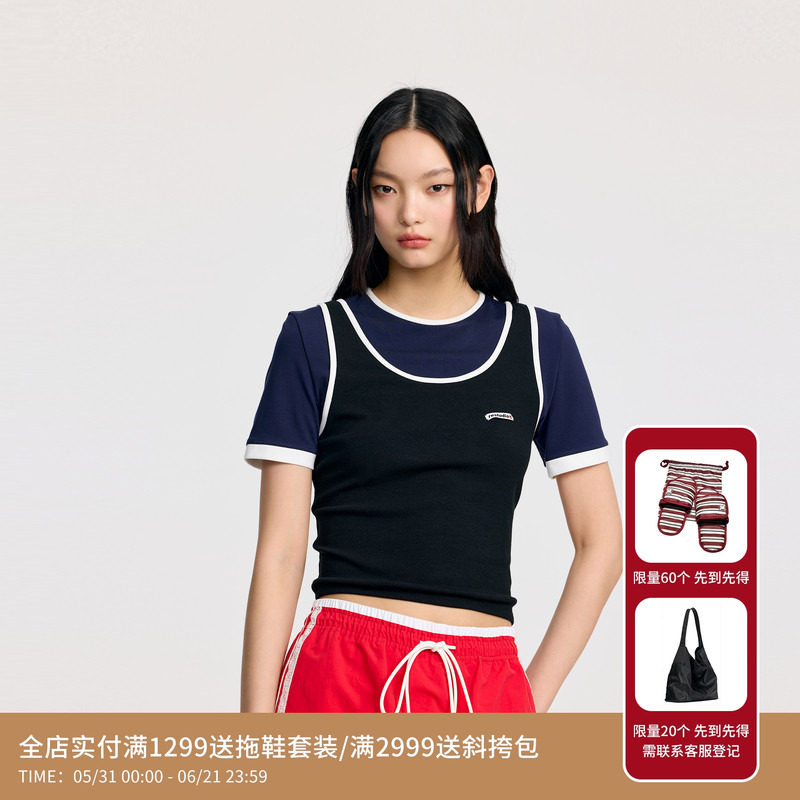 REVAN芮范设计师款混搭叠叠乐假两件T恤RL31001052