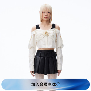 甜酷風(fēng)露肩假兩件襯衫 REVAN芮范2023秋季 新品 設(shè)計師款 RN70801038