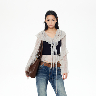 REVAN芮范设计师款波嬉风荷叶边短单衣RL90801488