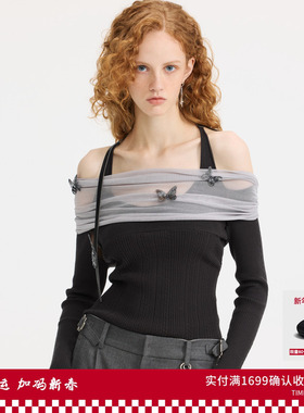 REVAN芮范设计师款优雅挂脖蝴蝶珠片毛衫RL10601179