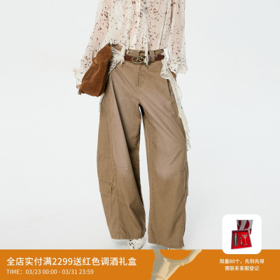 REVAN芮范设计师款复古波点丝巾腰带卡其色工装裤RK11301195