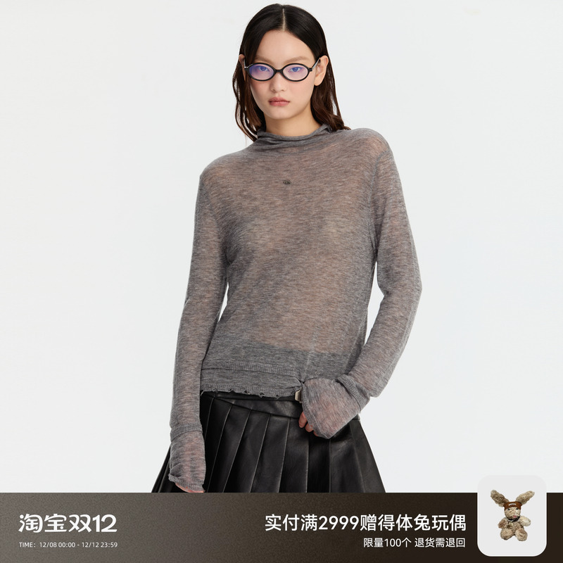 REVAN芮范设计师款微高领假两件破洞毛衫RM90601168