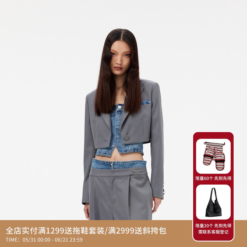 REVAN芮范设计师款辣妹牛仔抹胸截短西装RM10101275