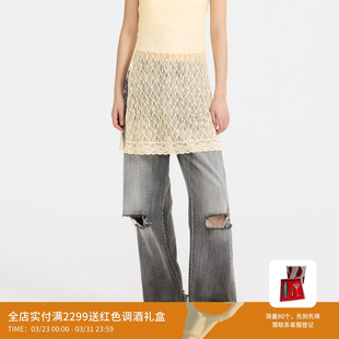 REVAN芮范设计师款 RL11302077 灰色竹节破洞牛仔裤