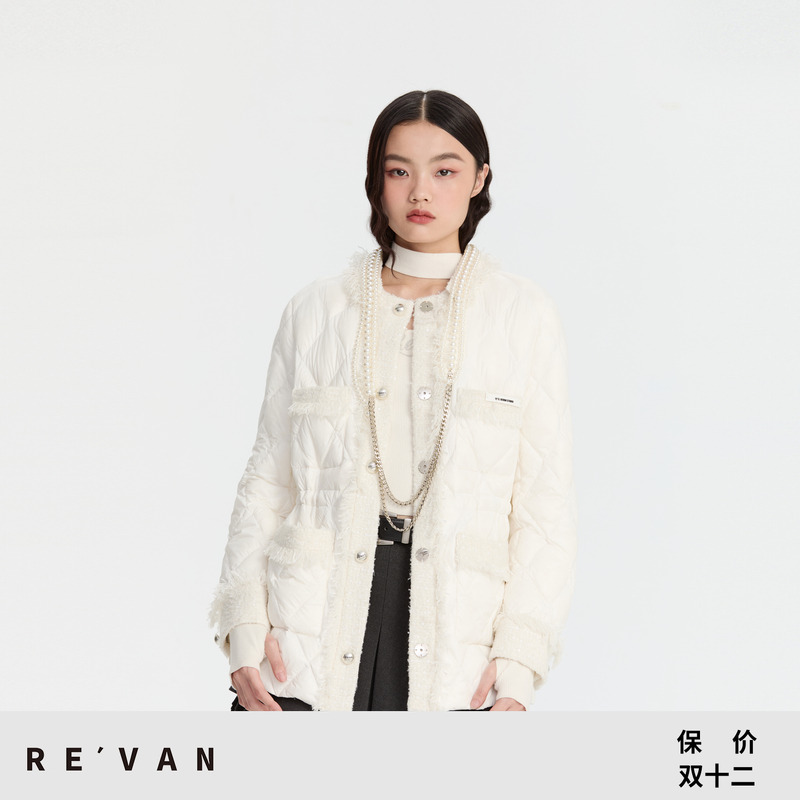 REVAN芮范设计师款摩登白色小香风羽绒服RM90502227