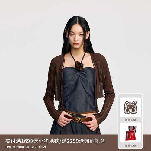 REVAN芮范设计师款前襟系带毛衣短开衫RL32801242