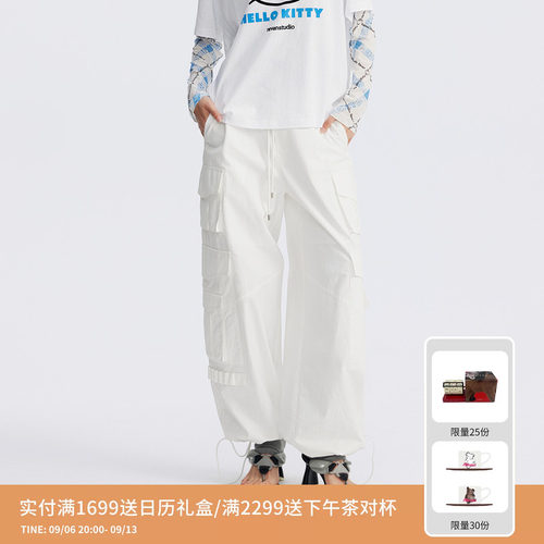 REVAN芮范设计师款千金风横纹肌理工装裤RL71301202