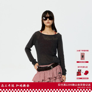 REVAN芮范设计师款华丽感红色内搭吊带深灰色长袖毛衫RK10601338